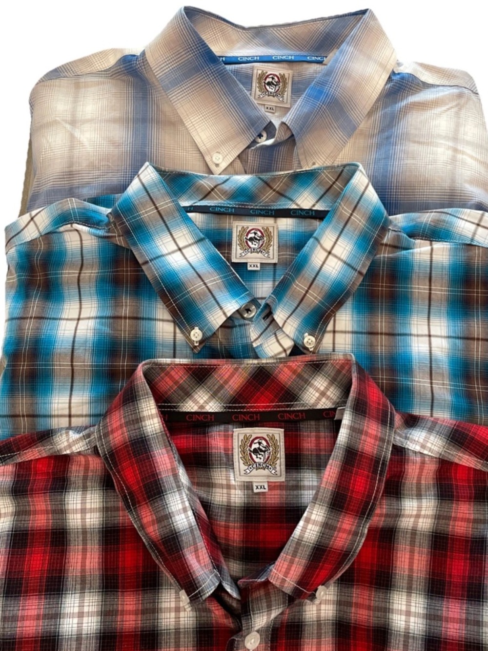 Lot of 3 Cinch Plaid Check Cotton Long Sleeve Button Down Mens Shirt XXL Western